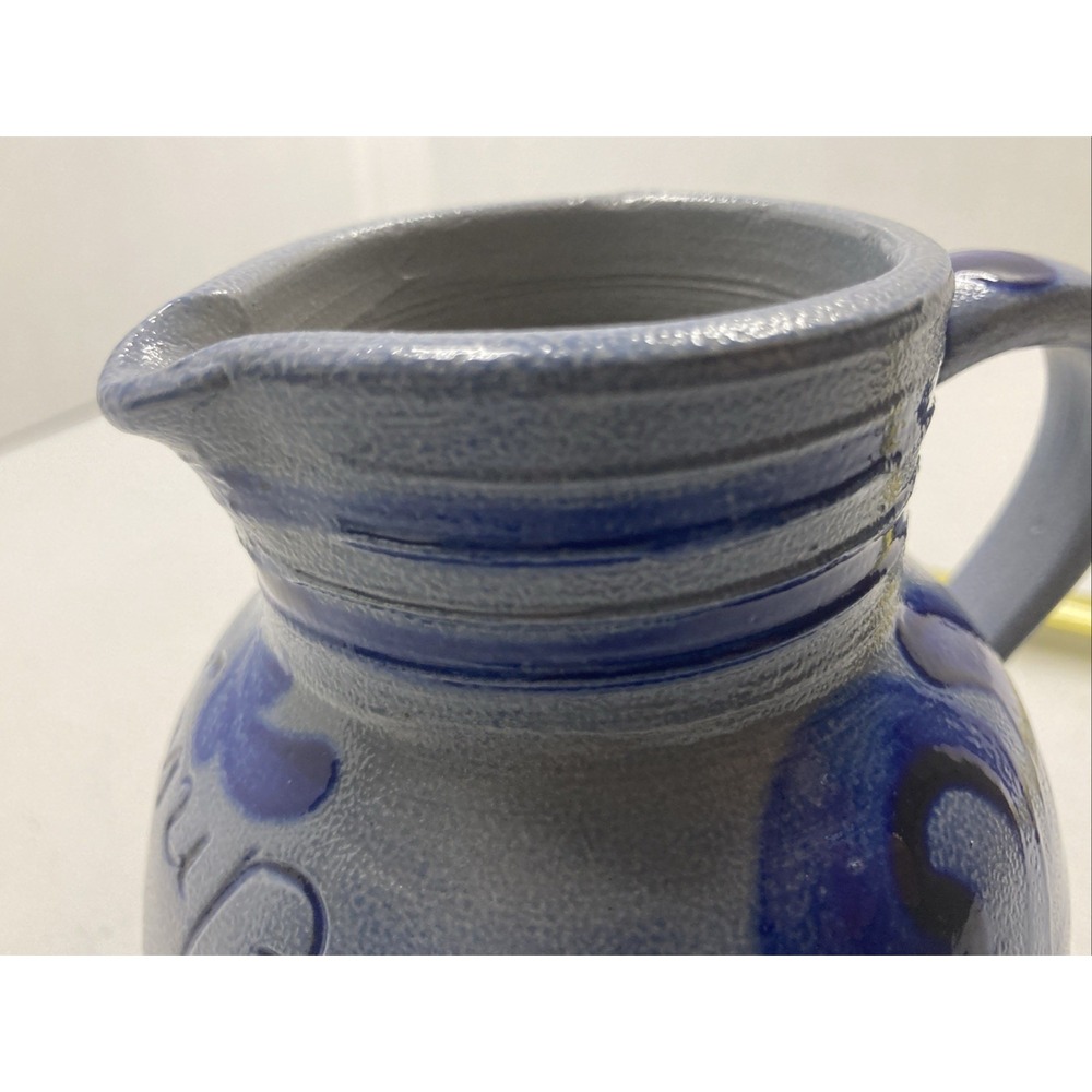 Vintage German Salt Glaze Pitcher Handle Blue Stripe 1/2 L  5.75" - Picture 11 of 14